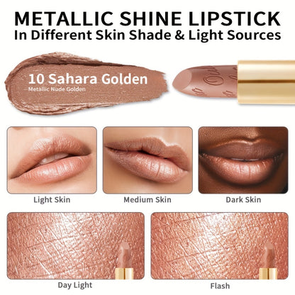 Metallic Lipstick Set 3 Pcs – 24-Hour Smudge-Proof & Transfer-Resistant Lip Color by Oulac, Lightweight Full-Coverage Lips Makeup, Long-Lasting Glossy Finish, 12.9G/0.45oz