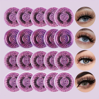 5D Faux Mink False Eyelashes 20 Pairs Multipack – Wispy Strip Lashes in 4 Mixed Styles: Cat Eye, Extra Thick, Fluffy & Natural D Curl, Reusable Dramatic Lashes for Makeup, Parties & Gifting
