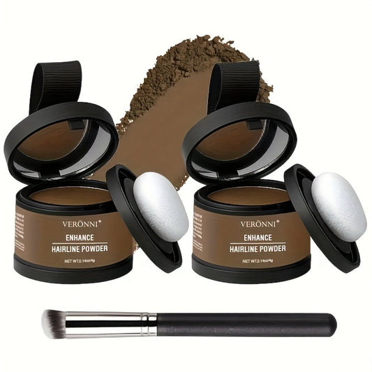 VERONNI Enhance Hairline Powder Kit with Brush - 3-In-1 Brow & Contour Stick, Long-Lasting 48-Hour Wear, Full Body Coverage for Men & Women, Includes Applicator Brush, Ideal for All Hair Types