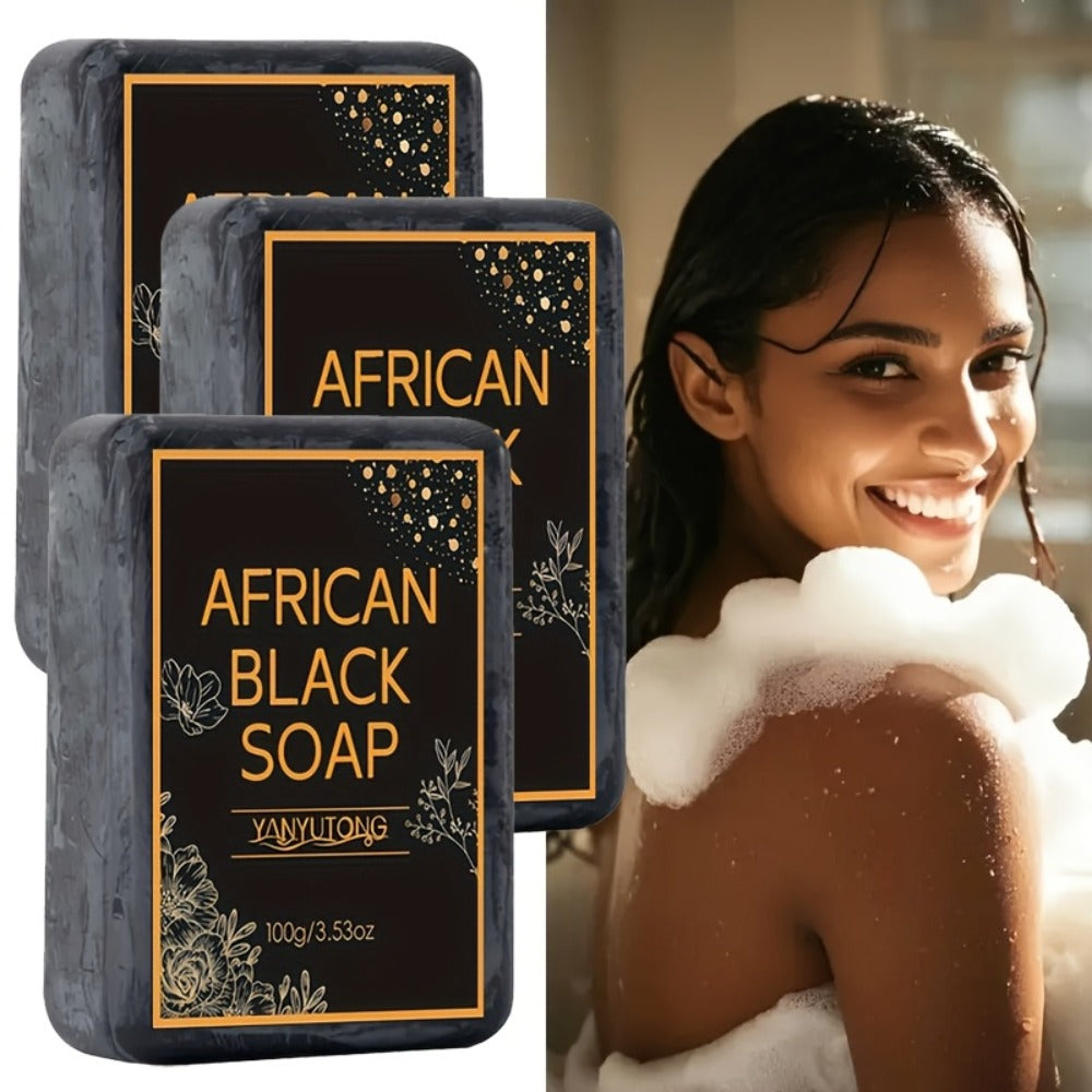 3pcs Of 100g African Black Soap with Shea Butter - Moisturizing, Deep Cleansing, Radiant, Alcohol Free, Infused with Coconut Oil, Suitable for All Skin Types, Suitable for Face And Body