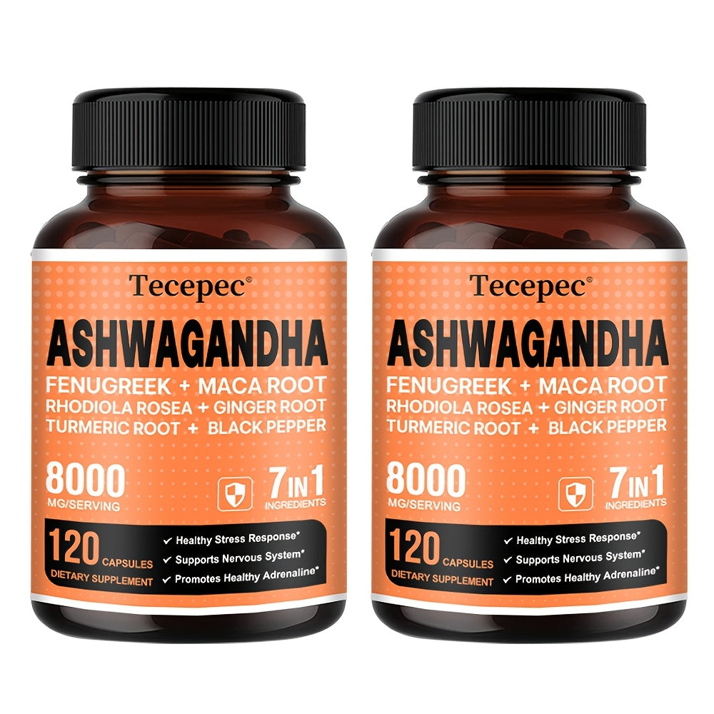 7-in-1 Supplement Containing Ashwagandha, Maca, Rhodiola Rosea, Ginseng, Etc. - Supports Stress And Nerve Health - 120 Capsules(Choose 1 Or 2 Bottles)