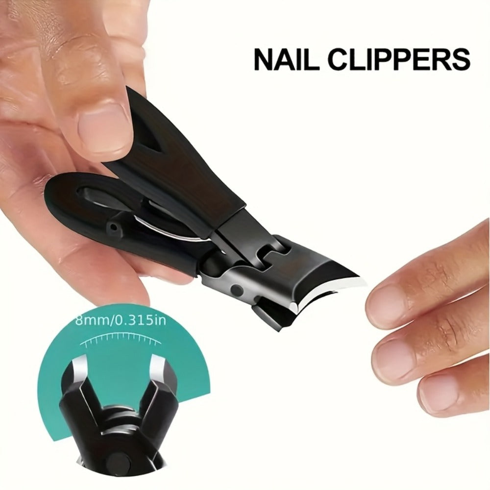 4pcs Stainless Steel Nail Care Kit for Inlaid And Thick Toenails - Heavy Duty Nail Cutter Set with Nail File - Classic Black Handle for Men, Women, Seniors