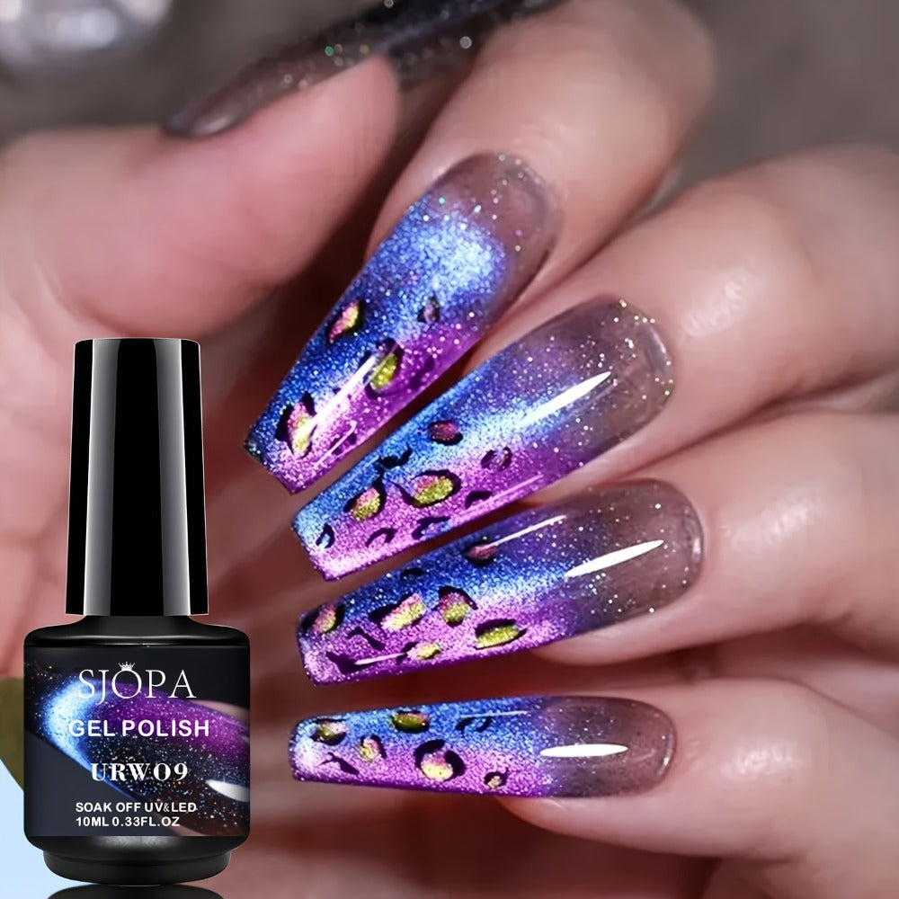 9D Cat Eye Gel Nail Polish - Holographic Rainbow Glitter Nail Polish Blue and Purple, Removable LED Gel Nail Polish for DIY Salon and Home Use, 0.34oz, Paraben Free, Easy to Apply, High Quality Finish, the Perfect Valentine's Day Gift