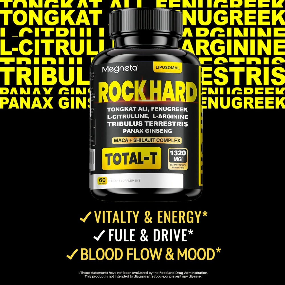 ROCK HARD Capsules| Enhanced Formula with Tongkat Ali, Tribulus Terrestris, Fenugreek & L-Citrulline|60 Count, 1 Month Supply