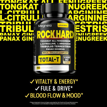 Tongkat Ali Capsules for Men — Rock Hard Formula with Tribulus Terrestris, Fenugreek & L-Citrulline | 60 Capsules, 1 Month Supply