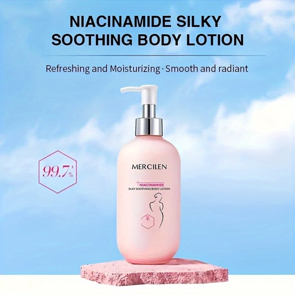 MERCILEN Niacinamide Silky Body Lotion, Moisturizing Formula, Light Beige Hydration, Smooth Light Beige Feel, 8.45oz Can Moisturize Light Beige. The Ingredients Are Mild And Suitable for All Light Beige Types