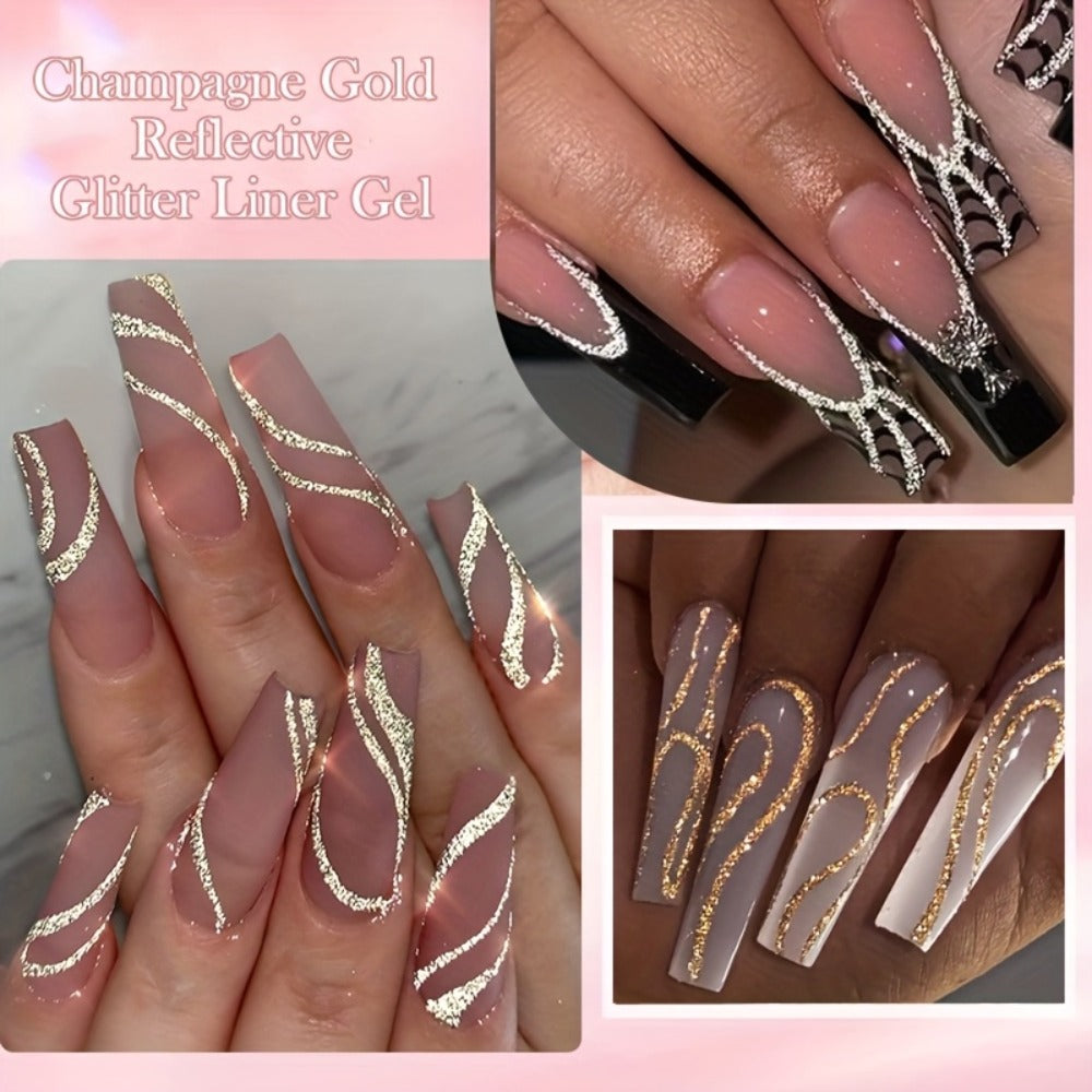 LILYCUTE 9pcs/Set Reflective Glitter Line Gel Nail Polish - Summer Bright Sparkling Gorgeous Color for Manicure, Pull Line Graffiti Painting Stripe Gel Nail Art LED Gel Varnish, Gel Nail Polis, Diy Manicure, Beauty Lovers, Salon Professionals