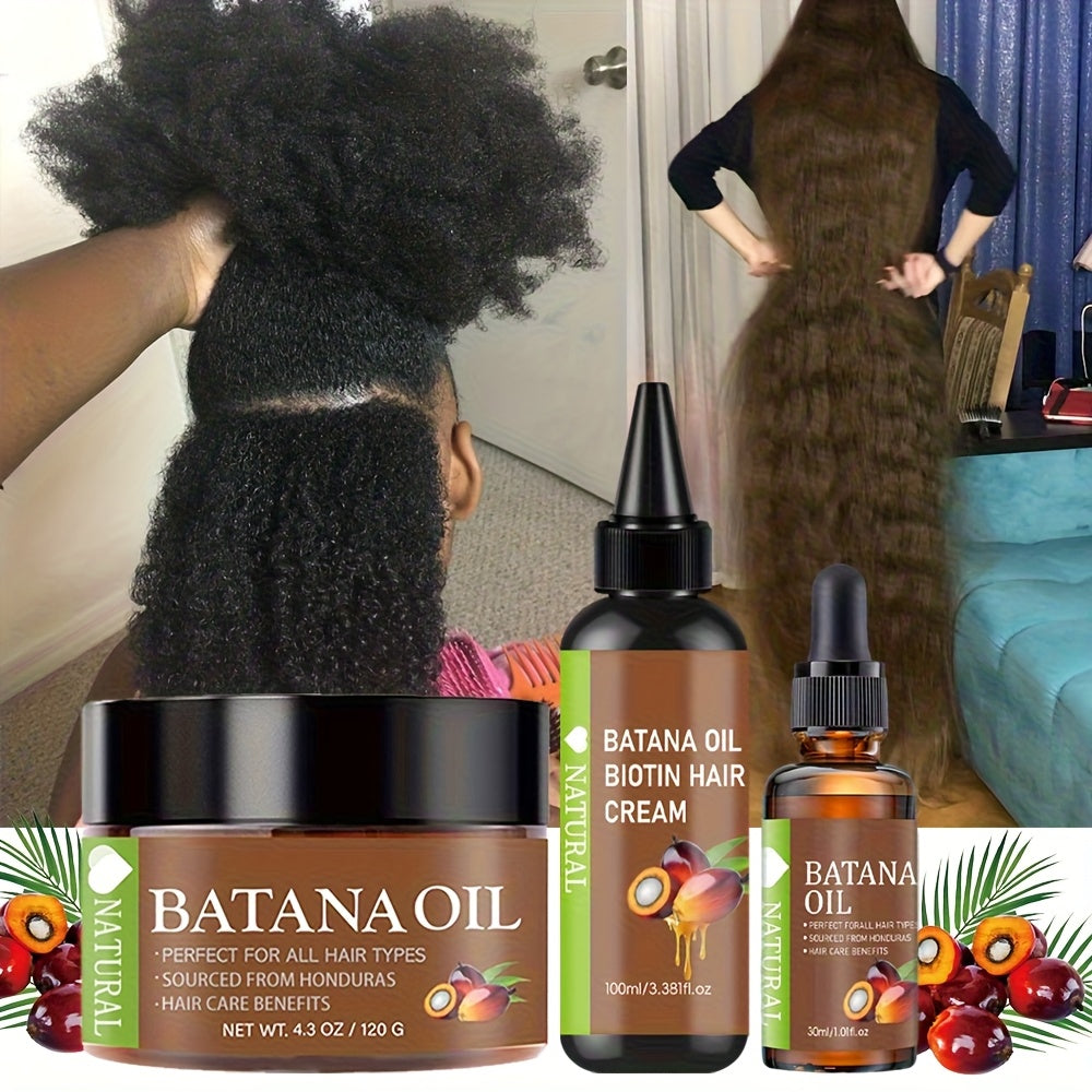 3pcs Honduran Batana Hair Oil + Batana Essential Oil + Batana Oil, Pure Cold-pressed Extract, Contains Biotin, Nourishes The Scalp And Hair, Strengthens Hair, Prevents Breakage And Split Ends, Suitable For All Hair Types, And Adds Hair Shine
