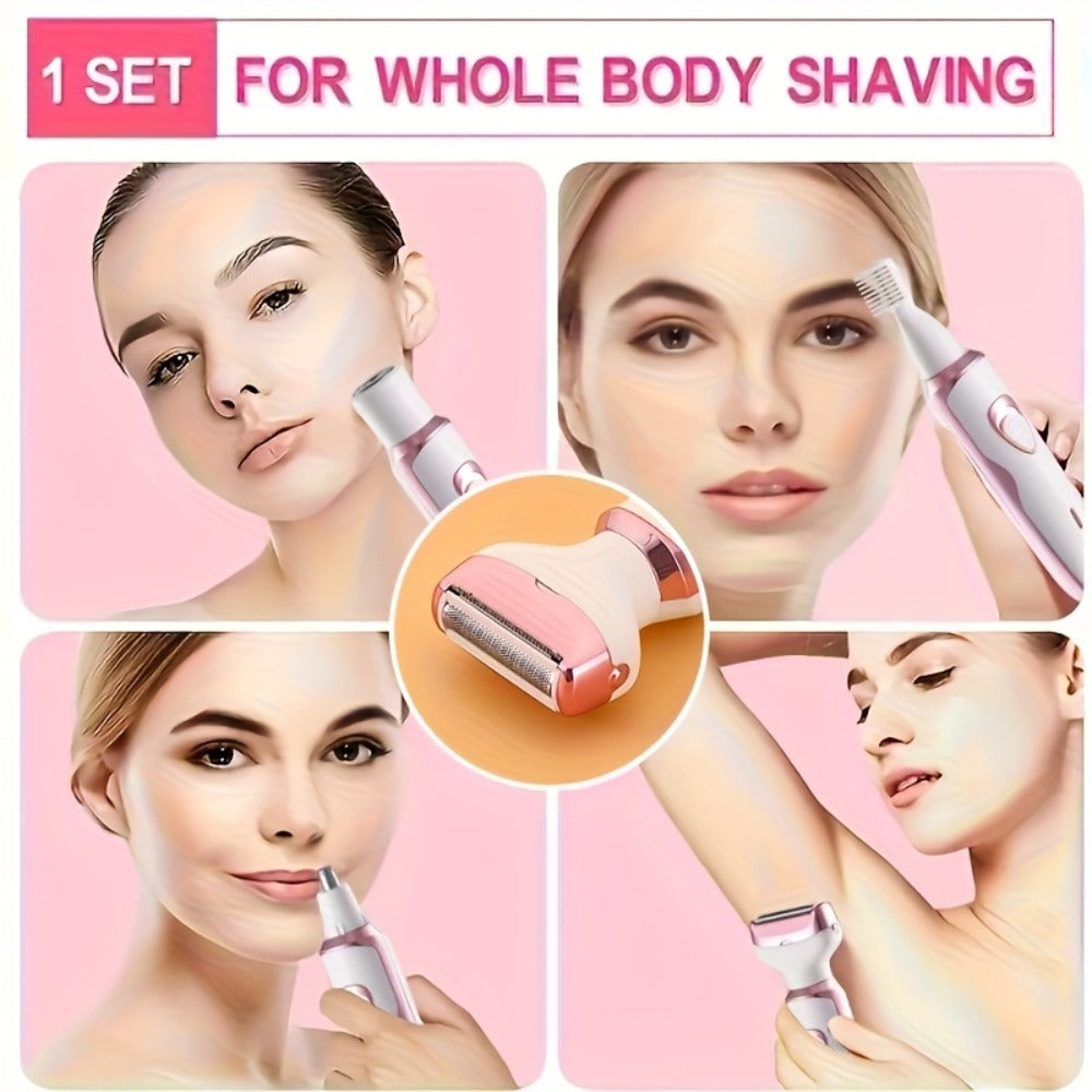 Women's Electric Shaver 4-in-1 Rechargeable Grooming Kit - Hair Remover Eyebrow Trimmer Nose Hair & Bikini Trimmer for Face Legs Underarms Painless