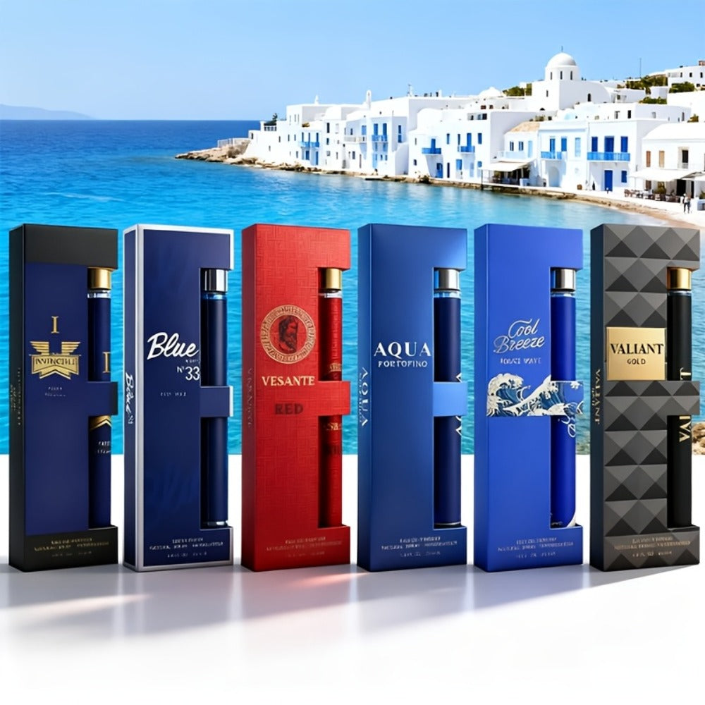 Travel Cologne Gift Set for Men – 6-Piece Mini EDP Spray Sampler, Long Lasting Unique Scents, TSA-Friendly Travel Size, Holiday Dating Gift for Him