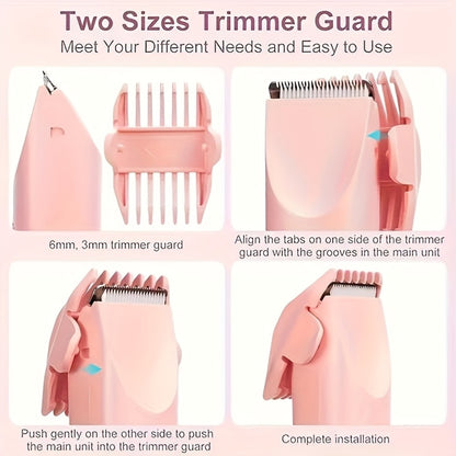 Electric Hair Trimmer 2-in-1 Rechargeable for Women - Dual Head Bikini Razor Face Shaver Body Arms Thighs USB Charging Stainless Steel Blade Cordless Hair Remover