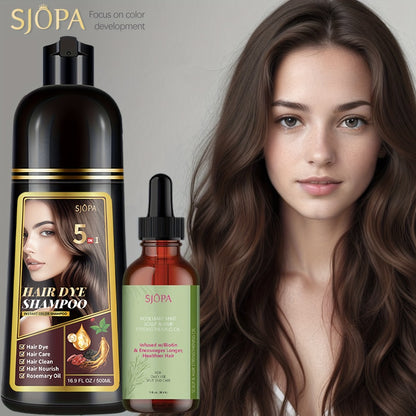 Hair Coloring Shampoo with Rosemary Hair Oil Gift Set — 5-in-1 Color & Care Formula, Moisturizing Glycerin, Gentle Non-Irritating, 16.91 oz Shampoo + Rosemary Oil, 12 Shades Available