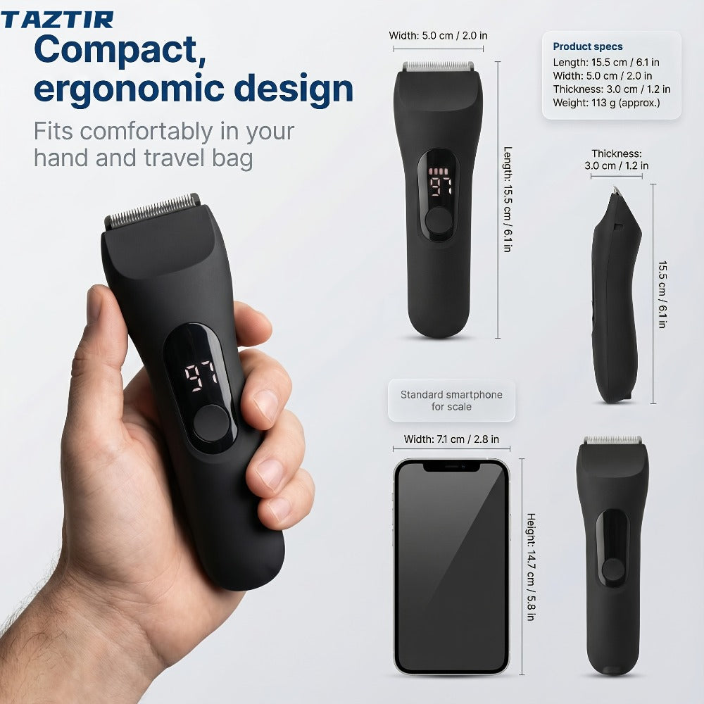 [5-in-1] TAZTIR Men's Beard Trimmer and Full Body Grooming Kit, IP67 Waterproof Electric Razor, Suitable for Facial Beard, Chest Hair, and Private Areas, USB Rechargeable Hair Clipper, LED Display, Skin-Friendly Ceramic Blades Gift Box Set