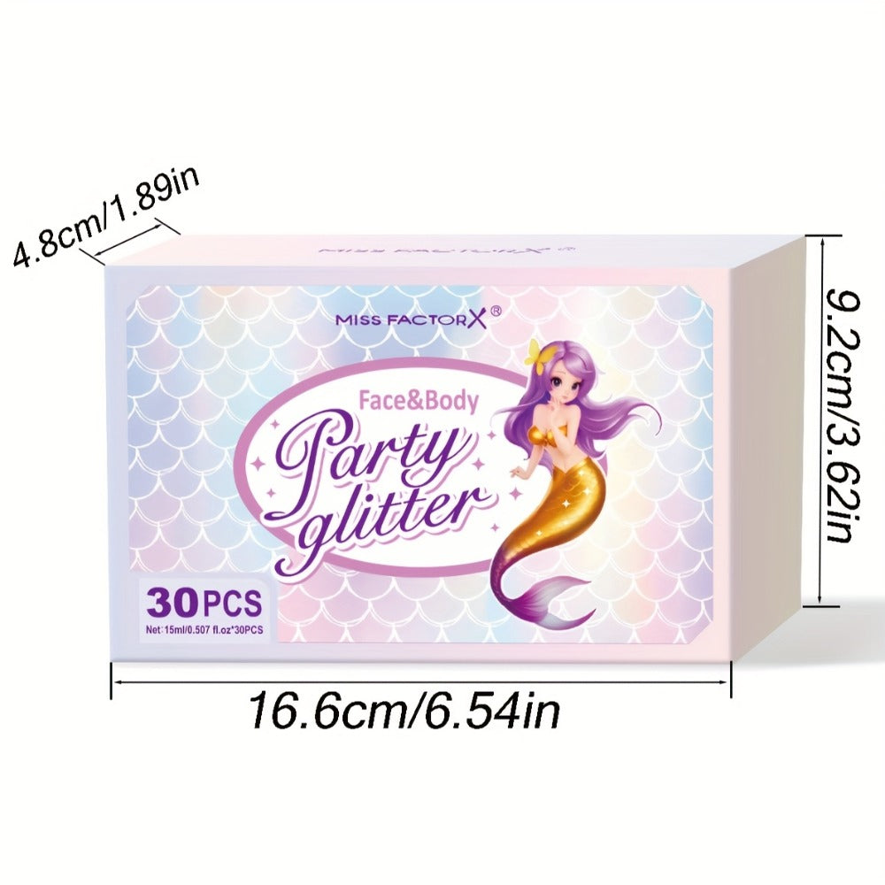 30pcs/box Face Glitter, Body Glitter, Transparent White Glitter Gel, Hair Glitter Gel, Various Shapes Colorful Glitter, Mermaid Sequin Makeup, Face Painting, Women'S Thick Shiny Glitter Gel Gift Se