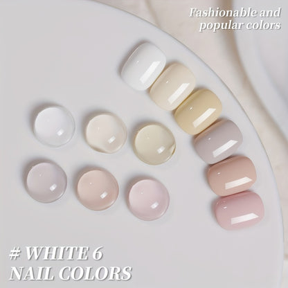 White Gel Nail Polish Set 6 Colors - Gentle White Collection Spring Summer Shades Milk Tea Cherry Blossom Pink Soak Off UV LED Gel Polish - Long Lasting Trendy Nail Art for Women