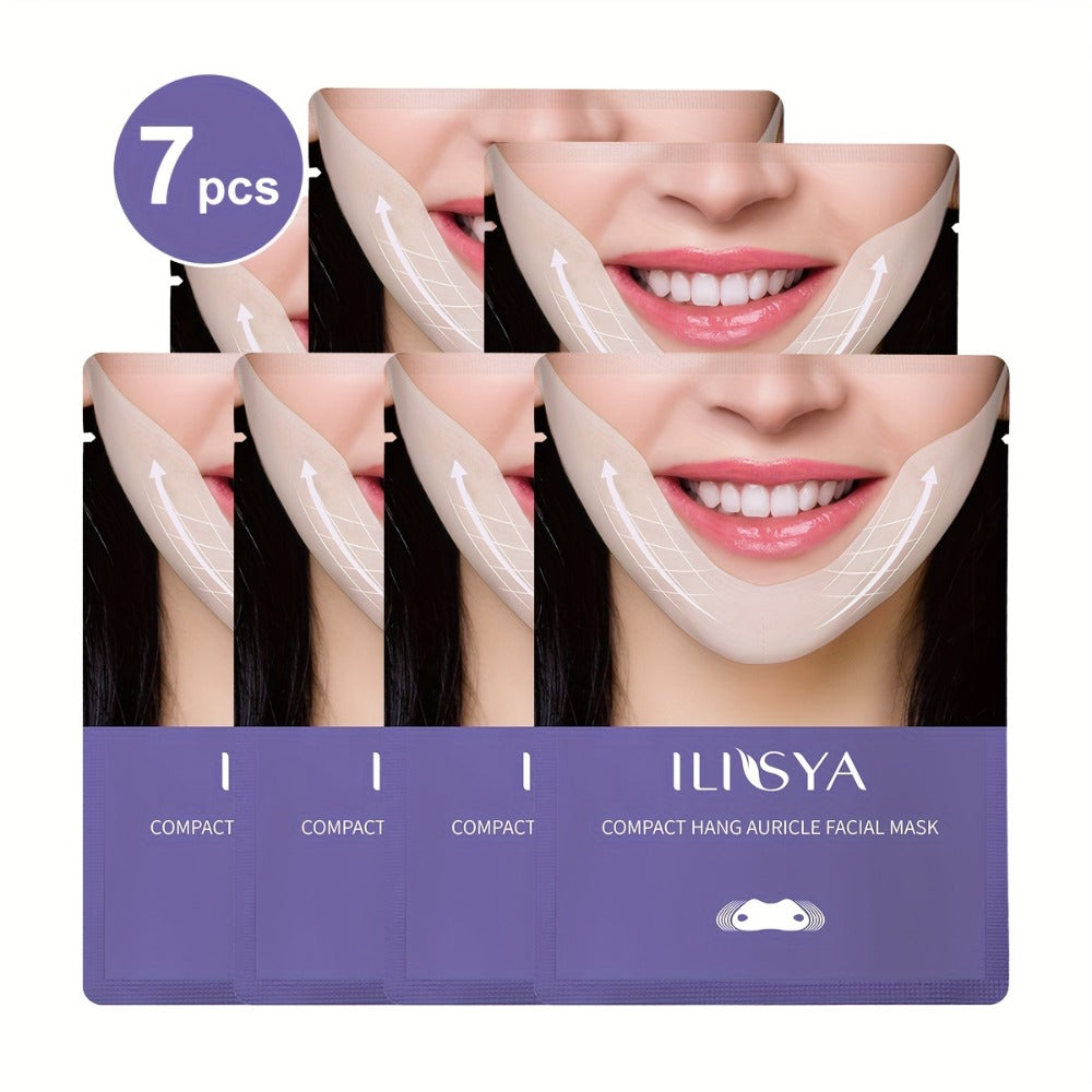 ILISYA V Shaped Double Chin Gel Mask 7pcs, V Line Chin Lifting Strap, Toning Hydrogel Collagen Face Mask with Hyaluronate And Coffee Extract, Firming Tightening Skin Chin Up Sculpting Tape, Neck Jawline Lift Belt