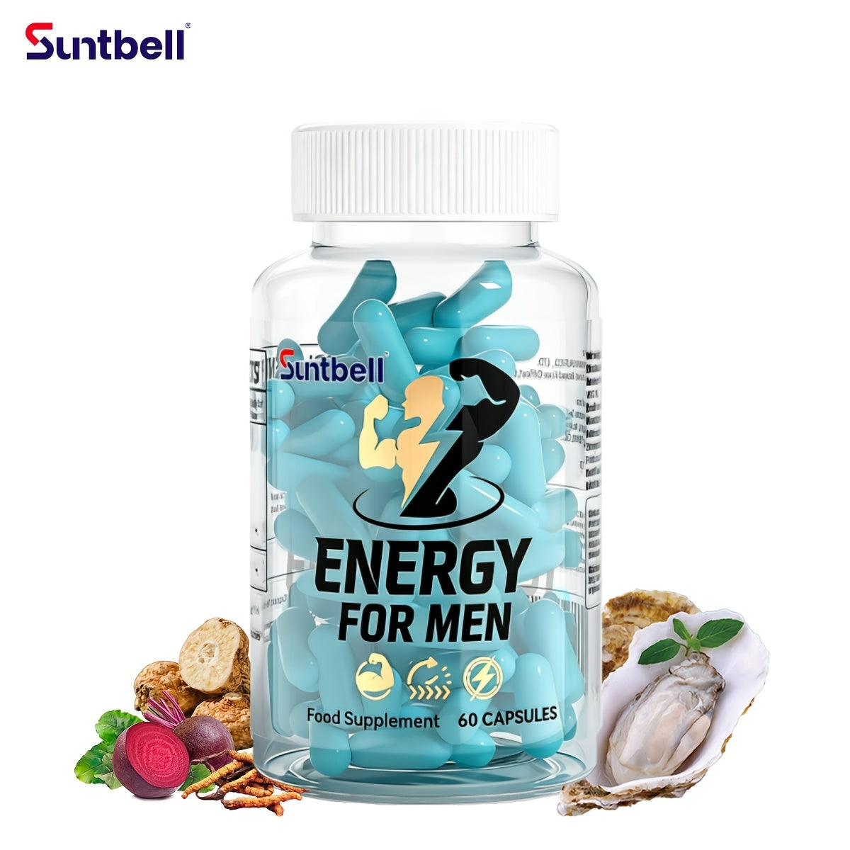 Energy Supplement for Men, with Horny Goat, Tongkat Ali, Maca, L-Citrulline, Support Hormone, Provide Energy, Men's Health Capsules, Gift for Lover, 60 Capsules