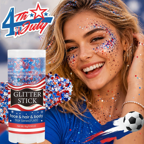 Glitter Makeup Stick Red & Blue Multi-Use Glitter Gel for Face Hair & Body - American Flag Theme for July 4th Independence Day Sports & Stage Makeup
