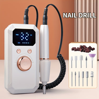 Electric Nail Grinder Rechargeable 11 Grinding Heads 20 Sanding Rings High-Speed Nail Drill Machine for Acrylic Gel Nails Home Salon Manicure Pedicure Tool Gift