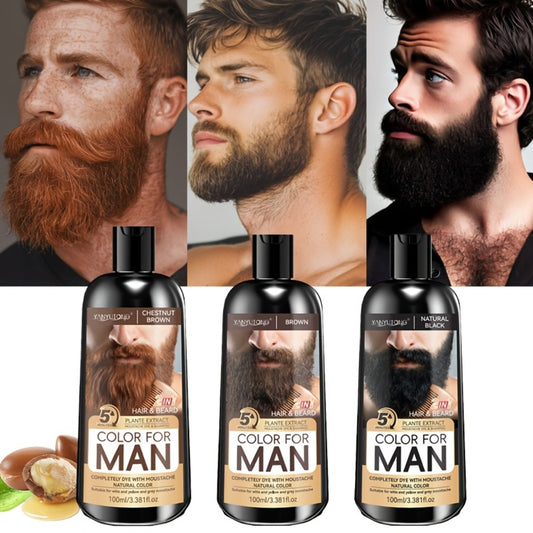 Quick Men'S Beard And Sideburns Hair Dye, Semi-Permanent Hair Dye Shampoo, 2-In-1 Care Hair Dye, Natural Ingredients, Quickly Covers Gray Beard And Hair, Available in Black, Brown, And Chestnut Brown - Temporary Hair Dye, Sulfate-Free, Frizz