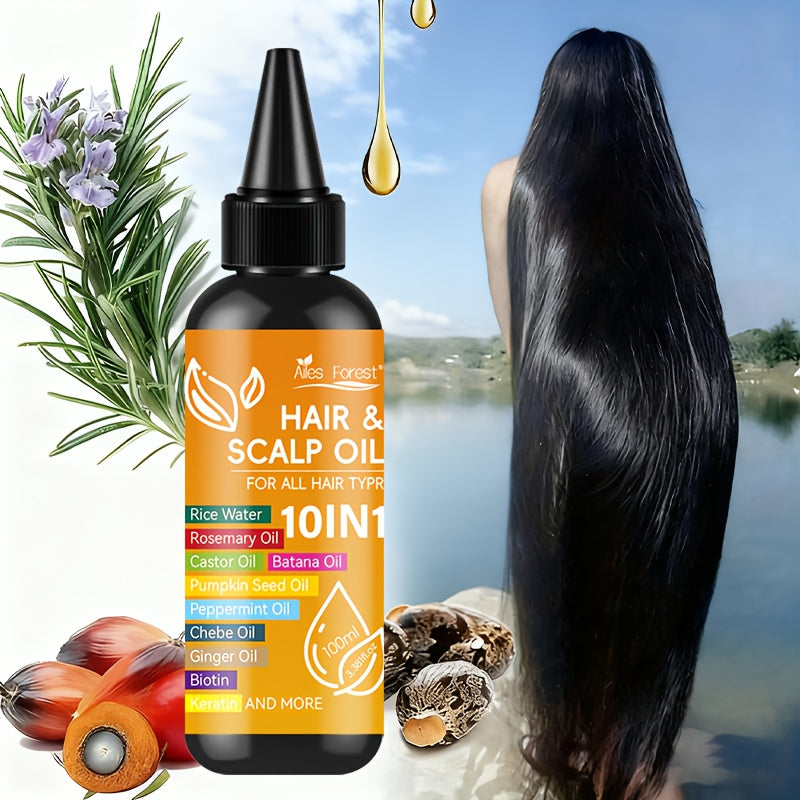 10in 1 Hair Care Oil, Containing Batana, Rosemary, Rice Water, Pumpkin Seeds, Mint, Shea Butter, Ginger, Keratin and Biotin, Moisturizing and Smooth, Suitable for All Hair Qualities, 3.38oz - Moisturizing and Smooth, Anti Manic, Herbal Essence