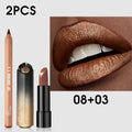 [Viral Fall Makeup] Luxury Press Golden Lipstick Set With Lip Liner | Brown Shimmer And Nude Lip Liner Pencil | Viral Fall Makeup Kit (2pcs)