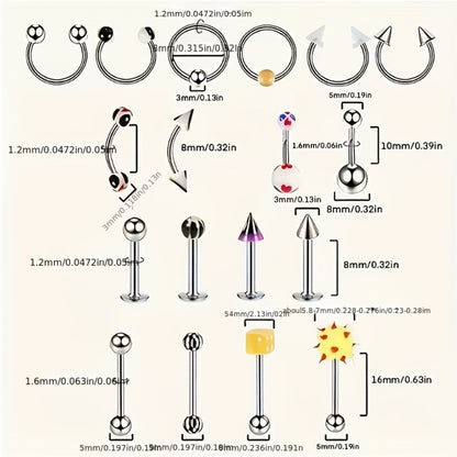 Piercing Kit Stainless Steel Professional Body Piercing Set with Needles Clamps and Piercing Tools Complete DIY Home Piercing Supplies for Ear Nose Navel Lip Tongue Piercing