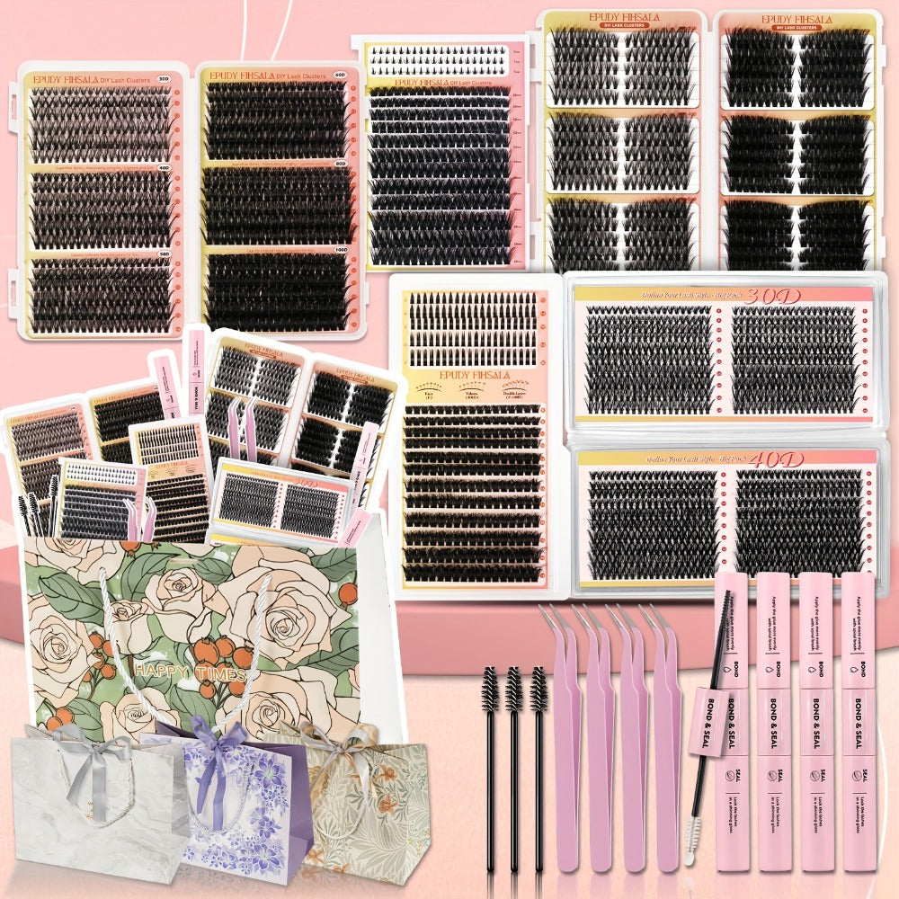 272pcs/5 Boxes Mixed Length Lash Clusters Kit Gift Set, 30D-100D Volume Cluster Lashes with Tweezers & Mascara Wands, Soft Fluffy Eyelash Clusters for Natural Or Glam Look, Perfect Gifts for Her & Mom