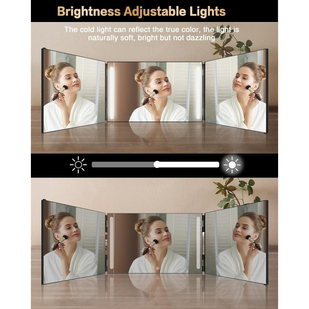 Adjustable LED Light 3-Way Mirror, Hair Cutting Mirror for Shaving Grooming Hair Styling Dyeing Makeup Braiding, USB Rechargeable