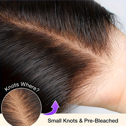 Straight Human Hair Wig 5x5 HD Lace Closure Glueless Wig Pre Bleached Knots Pre Plucked Baby Hair Wear and Go Natural Black 16-34 Inch Elegant Natural Look