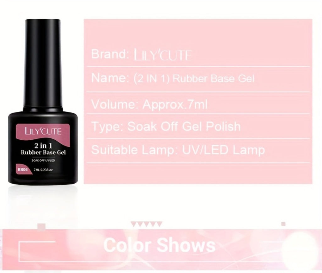 LILYCUTE 0.24oz 6pcs 2 In1 Rubber Base Gel Nude Pink Color Soak Off LED Semi Permant Self-leveling Gel Nail Art Varnish