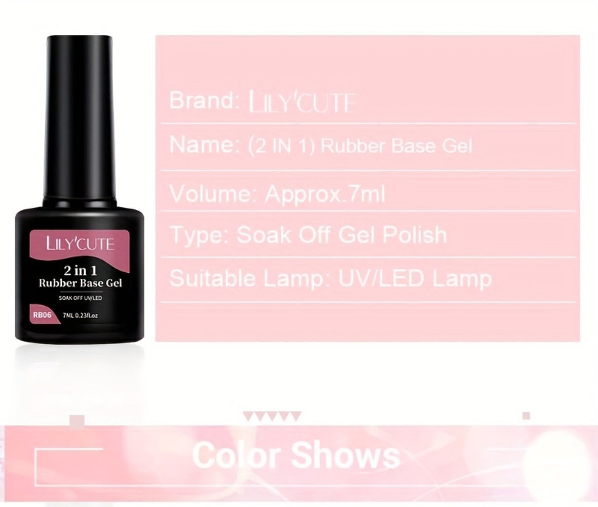 LILYCUTE 0.24oz 6pcs 2 In1 Rubber Base Gel Nude Pink Color Soak Off LED Semi Permant Self-leveling Gel Nail Art Varnish