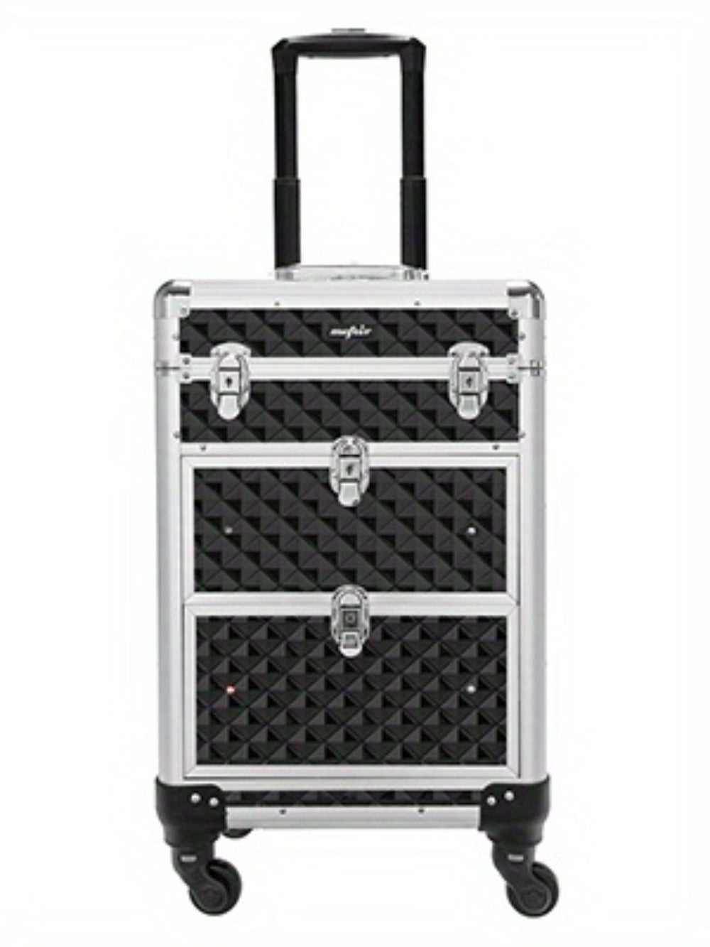 OmySalon Aluminum Rolling Makeup Train Case, Portable Makeup Organizer Suitcase, Cosmetic Storage Box, Travel Beauty Luggage Trolley Lockable W/4 Removable Wheels & 2 Sliding Drawers, Valentines Day Gift for Her (Black), Valentine's Day And Other Festival