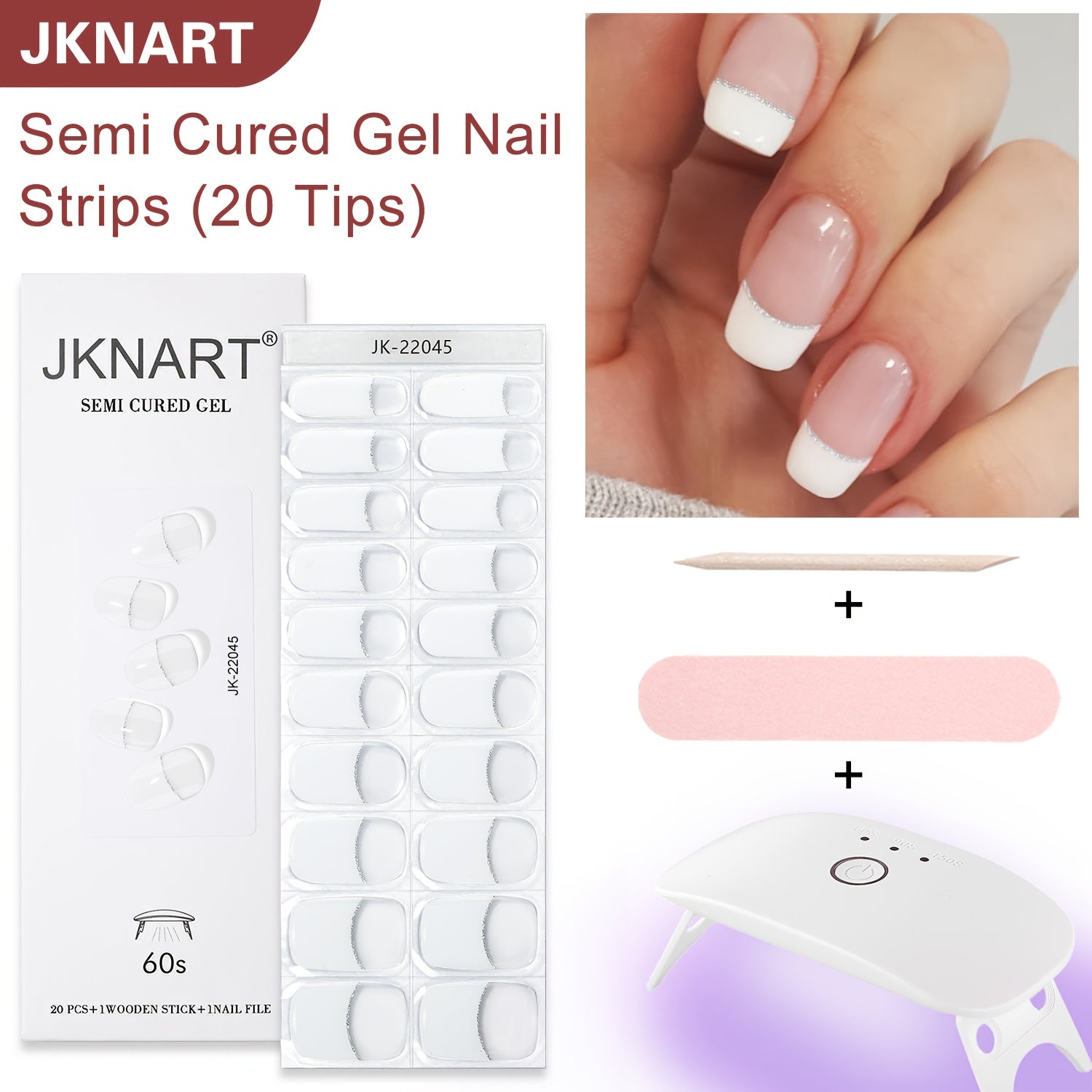Nail Art Kit, Including 20 Semi- Nail Polish Stickers, A 12W High-Power Portable Lamp (8 Beads), Gel Light- Full-Wrap Nail Stickers, Semi- 2Nd-Gen Soft Gel Nail Tips [ Lamp Needed for Hardening], And White Gel Nail Stickers