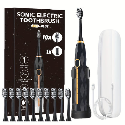Sonic Electric Toothbrush IPX8 Waterproof with 8 Replacement Brush Heads, USB Rechargeable 500mAh, Metal Shaft, Travel Case & Toothbrush Holder, for Adults Men & Women, 5 Color Options