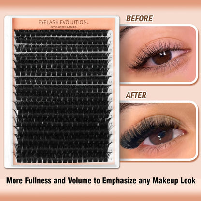 Lash Clusters 272 Pcs — D Curl Individual Eyelash Extensions 8-16mm, 100D Thick Soft Reusable DIY Cluster Lashes with Plant-Based Squalane, Voluminous Lash Extension Kit for Beginners
