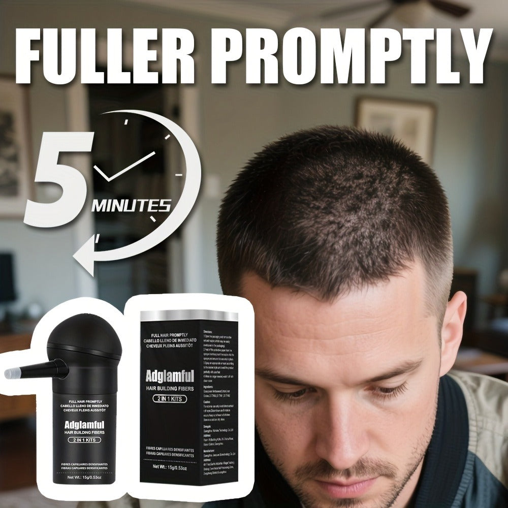 Hair Building Fibers 2-in-1 Kit 15g - 1-Second Adsorption Natural Invisible Thinning Hair Concealer | Covers Gray | For Men & Women | 4 Shades