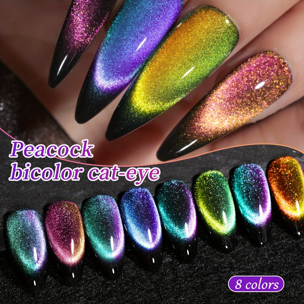 Cat Eye Nail Polish Set 8Colors 0.51oz Reflective Cat'S Eye Nail Gel Soaking LED Gel Salon Female Nail Art Tools Fashion Holographic Nail Art