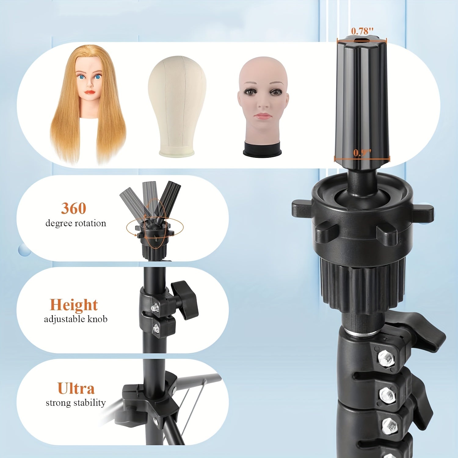 Wig Head Stand, Reinforced Mannequin Head Stand, Adjustable Wig Stand Tripod For Styling Cosmetology Hairdressing Training, Gifts For Women, Christmas Gifts(Mannequin Head Not Included)
