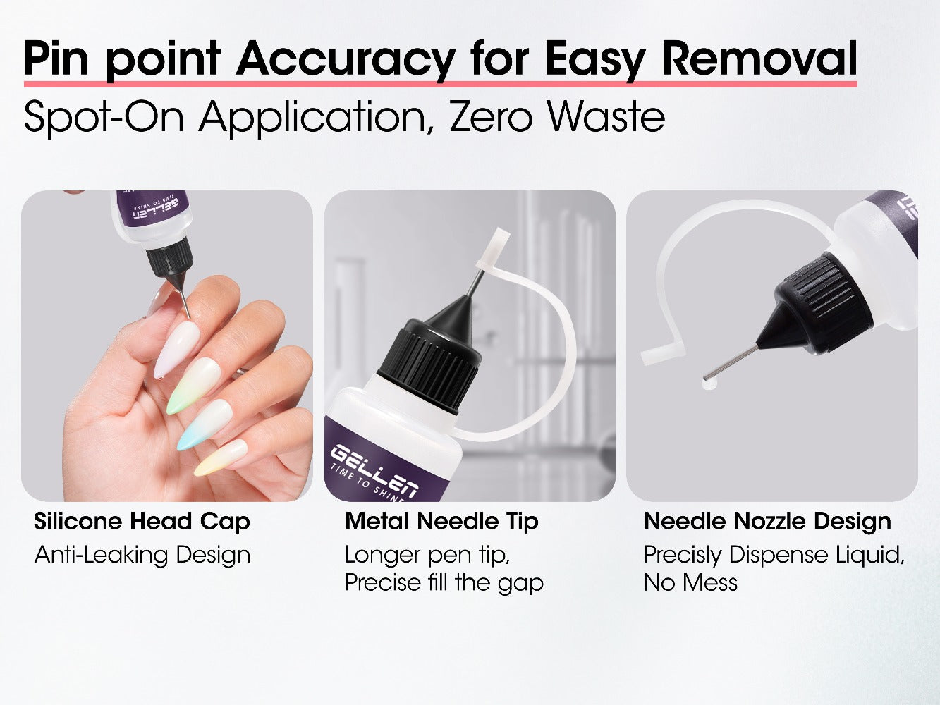 Gellen 0.68oz Pinpoint Nail Glue Remover for Press On, Multi-Functional Remover for Nails Tips, Gentle Glue Remover for Gel X Nails, Non-Acetone Nail Polish Remover