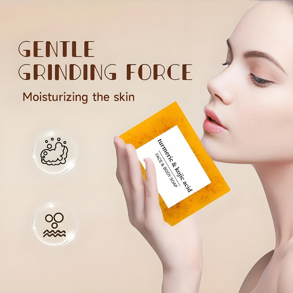 Turmeric Kojic Acid Soap 4Pcs with Foaming Mesh Deep Cleansing Oil Control Moisturizing Lemon Ginger Natural Bar Soap for Face Body All Skin Types Brightening Skin Care Gift