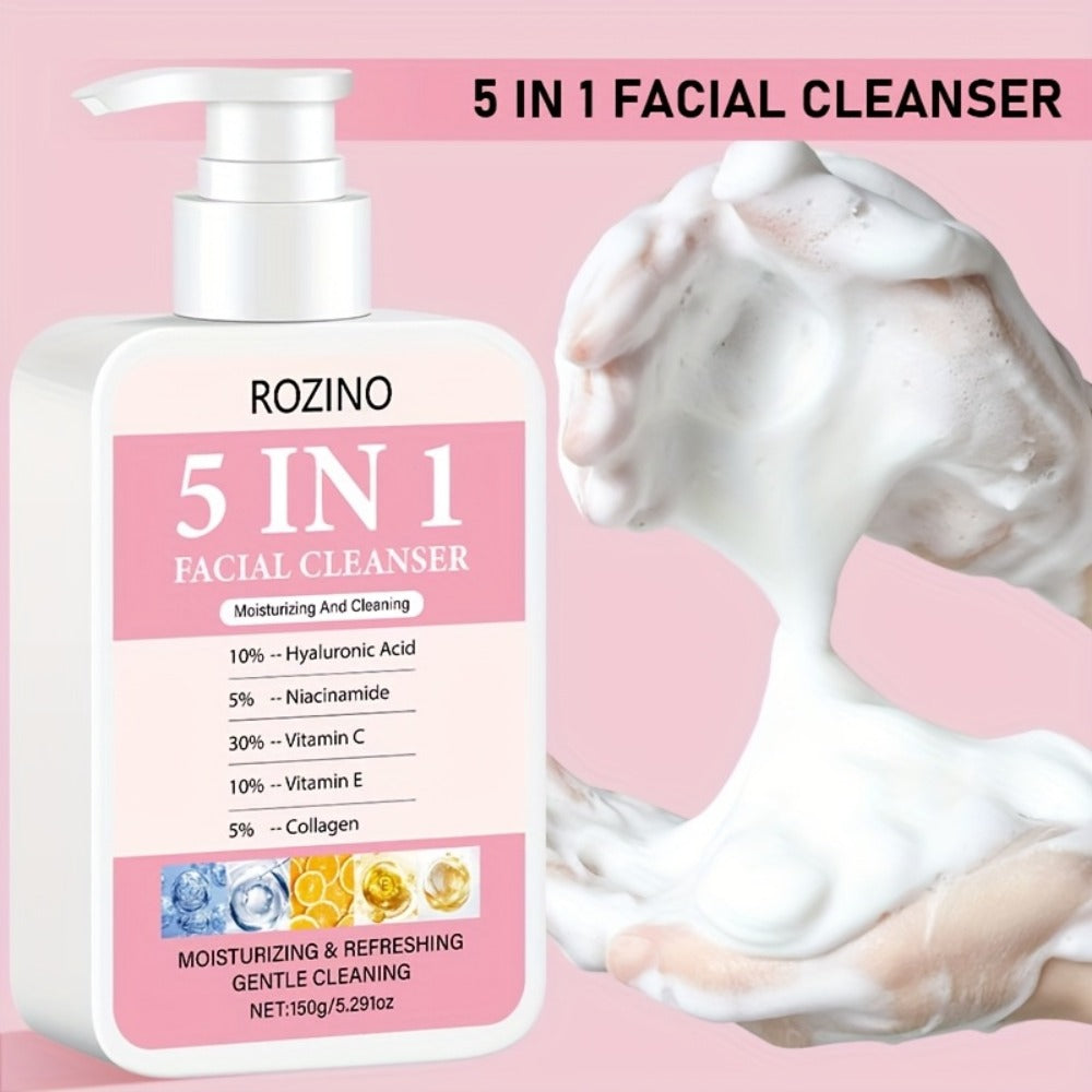 This Five-In-One Facial Cleanser Combines Hyaluronic Acid, Niacinamide, Vitamin C, Vitamin E, And Collagen to Help The Skin Bid Farewell to Dryness And Dullness, Leaving It Smooth And Delicate. Its Rich Foam Deeply Cleanses Oil And Dirt