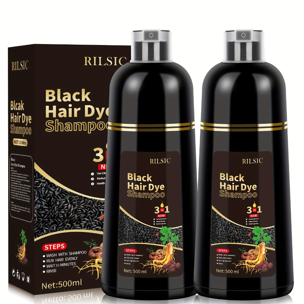 Hair Dye Shampoo 3-in-1 - Instant Grey Hair Coverage, Natural Herbal Hair Color Shampoo, Ammonia Free, Colors in Minutes, Lasts 30 Days, 16.91oz, 2 Pack for Men & Women