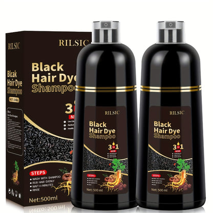 Hair Dye Shampoo 3-in-1 - Instant Grey Hair Coverage, Natural Herbal Hair Color Shampoo, Ammonia Free, Colors in Minutes, Lasts 30 Days, 16.91oz, 2 Pack for Men & Women