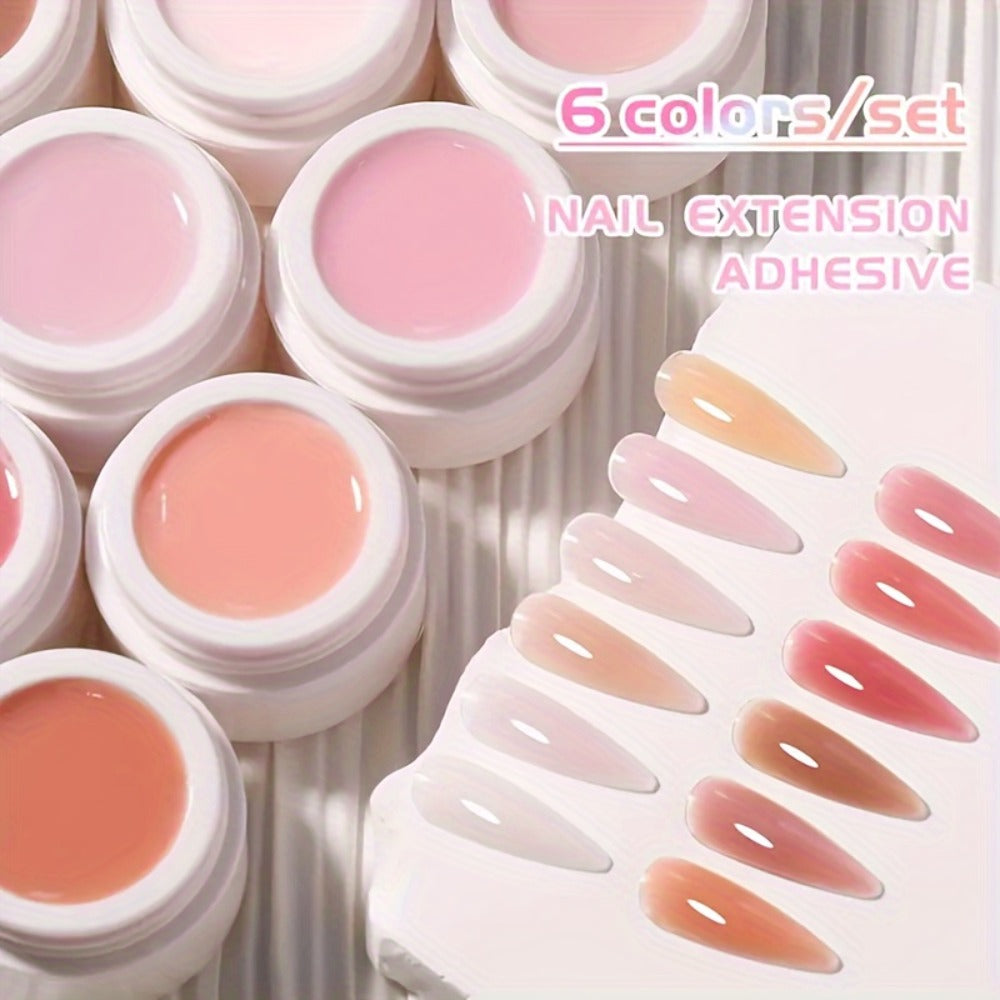6 Colors/Set Cured Nail Extension Adhesive - Crystal Clear, White, Milky Jelly, Light Pink, Pink, Nude - Smooth, Alcohol-Free, Quick-Drying, Perfect for Nail Art And Salon Use