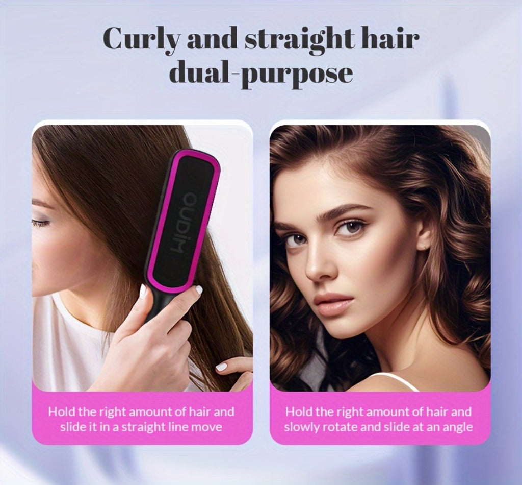Hair Straightener Brush with Six Temperature Settings, Ionic Hair Straightening Brush Flat Iron for Women, Anti-Scald Straightening Comb Fast for Home Salon, Precise Temperature Control And Heats Up Fast, Christmas, Santa, Happy Holidays