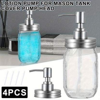 Mason Jar Soap Dispenser Lid with Pump – 4 Pack 304 Stainless Steel Pump Lids for Regular Mouth Mason Jars, Leakproof Soap Dispenser Pump Replacement with 3.9" Tube & Gasket for Kitchen Bathroom