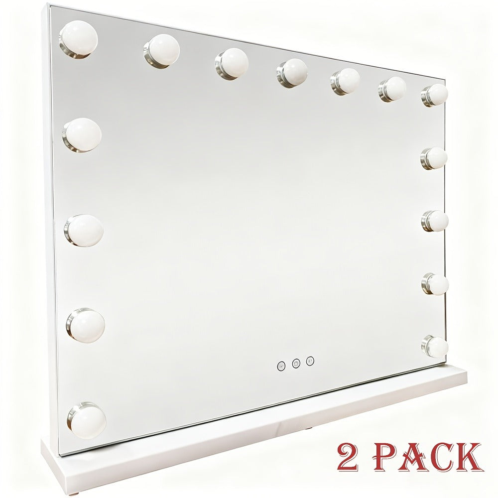Vanity Makeup Mirror with Lights: Hollywood Mirror with 15LED Bulbs - Large 23"x19" Desk Mirror for Wall, Dimmable 3 Lighting Modes, USB Charger Port, White