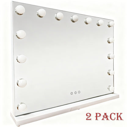 Hollywood Vanity Mirror with Lights - 15 LED Bulbs Large 23x19 Inch Makeup Mirror, 3 Color Dimmable Lighting, Wall Mounted or Tabletop, USB Port, Brightness Memory, White