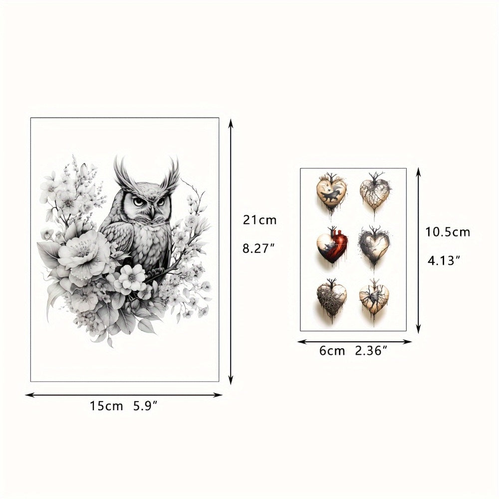 GLARYYEARS Temporary Tattoo for Men Adults, 44pcs Large+Small size Realistic Tattoos, Long-lasting Fake Tattoo Stickers, Cool Black Body Half Arm Tattoos, Mountain Lion Wolf Tiger Tattoo Design